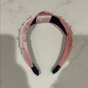TASHA: Pink Velvet Pearl-Knot Headband